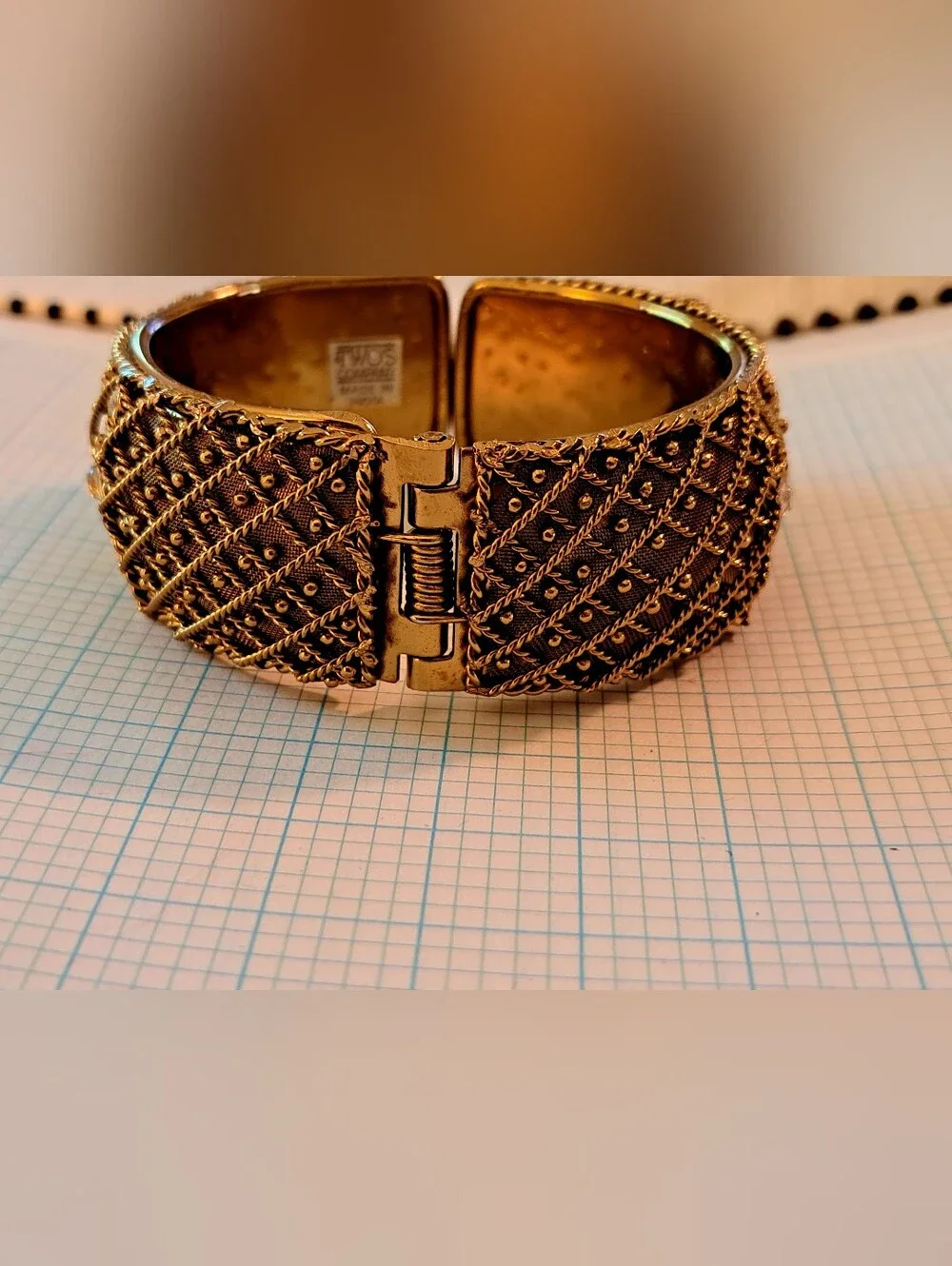 Two's Company Gold-Tone Filigree Hinged Bangle Bracelet